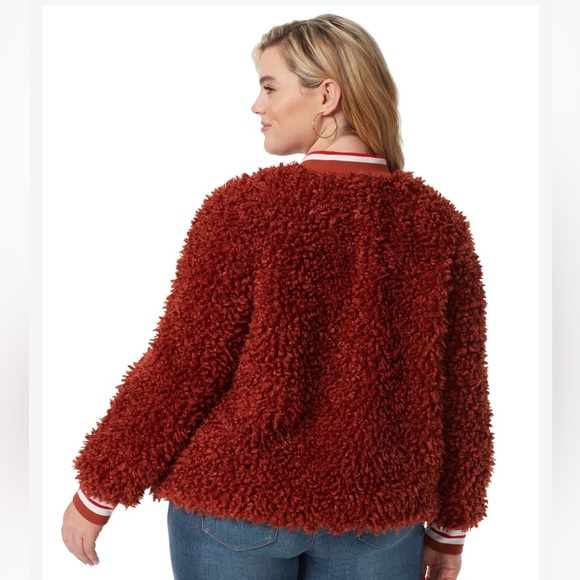 Faux Fur Bomber Jacket with Rib Collar SIZE 3X - Picture 3 of 5
